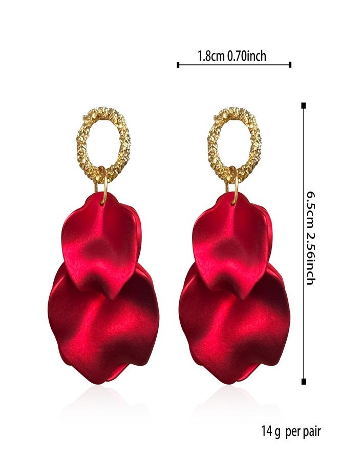 Anmpab Statement Matte Rose Flower Petal Stud Earrings for Women Dangly Floral Petal Earrings Jewelry Accessories Romantic Gifts for Her Women (Pearlescent Red) - Image 4